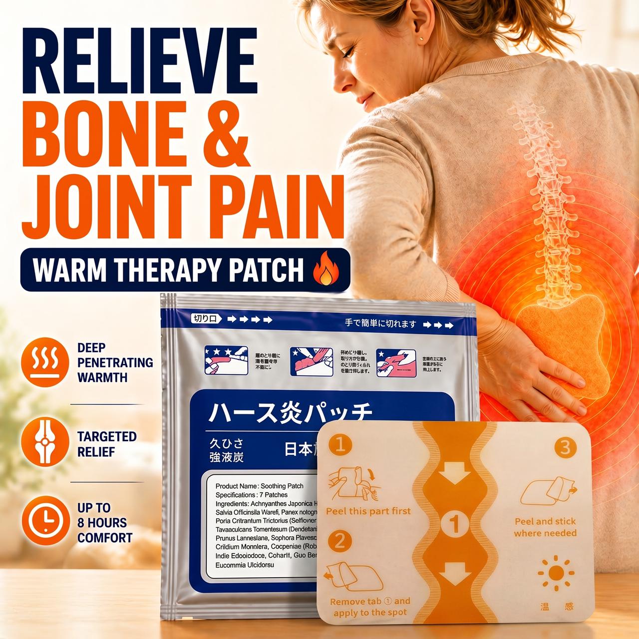 Japan Pharmaceutical Far-Infranted Bone Pain Patch WarmTherapy Patch(7 patches per bag)